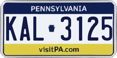 PA license plate KAL3125