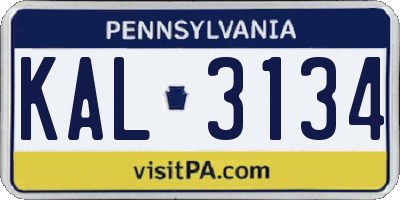 PA license plate KAL3134