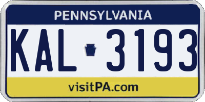 PA license plate KAL3193