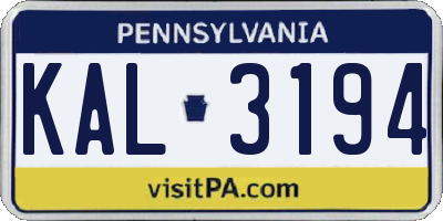 PA license plate KAL3194