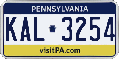 PA license plate KAL3254
