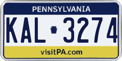 PA license plate KAL3274