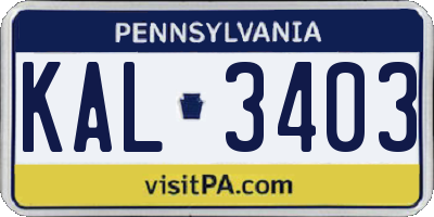PA license plate KAL3403