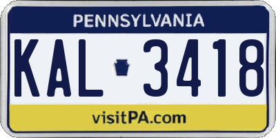 PA license plate KAL3418