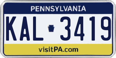 PA license plate KAL3419