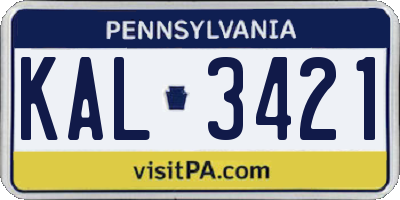 PA license plate KAL3421