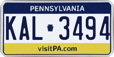 PA license plate KAL3494