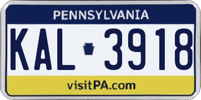 PA license plate KAL3918