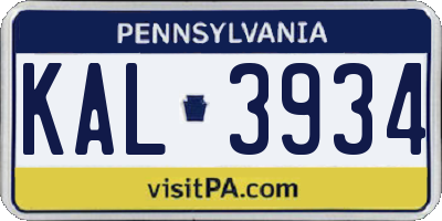 PA license plate KAL3934