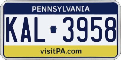 PA license plate KAL3958