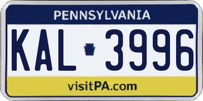 PA license plate KAL3996