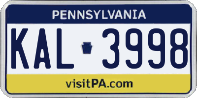 PA license plate KAL3998