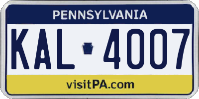 PA license plate KAL4007