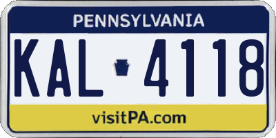 PA license plate KAL4118