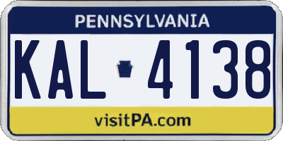 PA license plate KAL4138