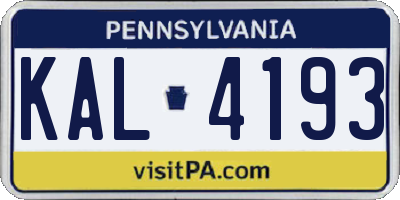 PA license plate KAL4193