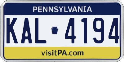 PA license plate KAL4194