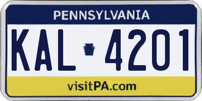PA license plate KAL4201