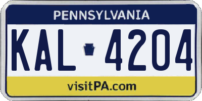 PA license plate KAL4204