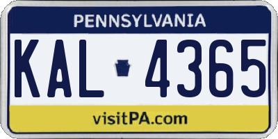 PA license plate KAL4365