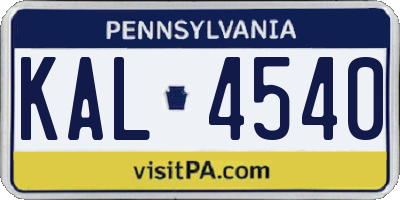 PA license plate KAL4540