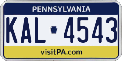 PA license plate KAL4543