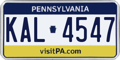PA license plate KAL4547