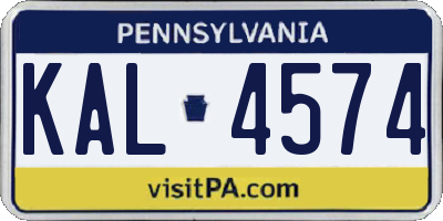 PA license plate KAL4574