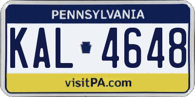 PA license plate KAL4648