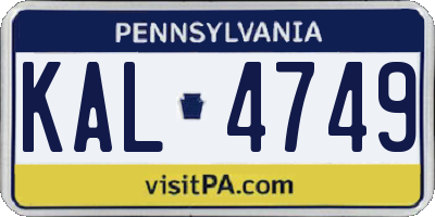 PA license plate KAL4749