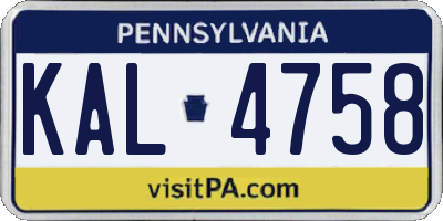 PA license plate KAL4758