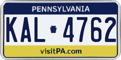 PA license plate KAL4762