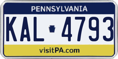 PA license plate KAL4793