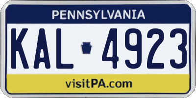 PA license plate KAL4923