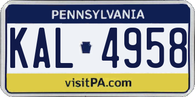 PA license plate KAL4958