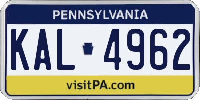 PA license plate KAL4962