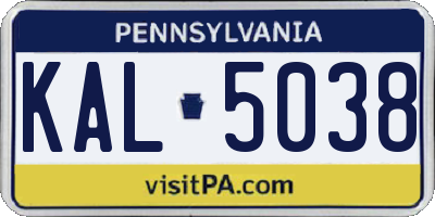 PA license plate KAL5038