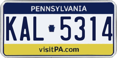 PA license plate KAL5314