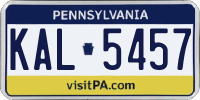 PA license plate KAL5457