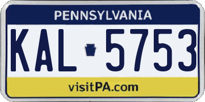 PA license plate KAL5753