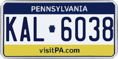 PA license plate KAL6038