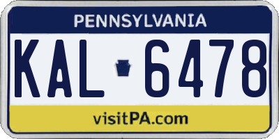PA license plate KAL6478