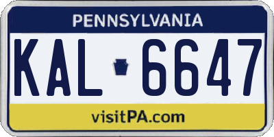 PA license plate KAL6647