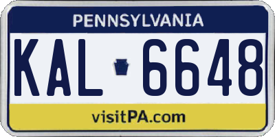 PA license plate KAL6648