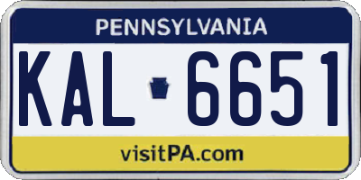 PA license plate KAL6651