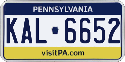 PA license plate KAL6652