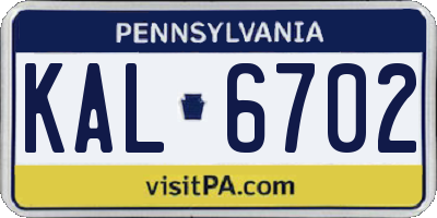 PA license plate KAL6702