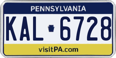 PA license plate KAL6728