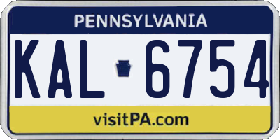 PA license plate KAL6754