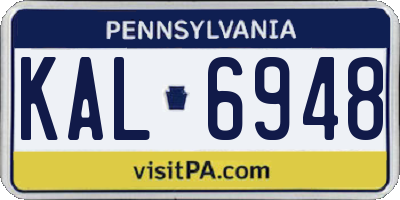 PA license plate KAL6948